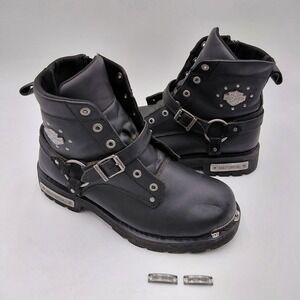 Harley Davidson Womens Becky 10 M Black Leather Motorcycle Boots D87048 Chunky